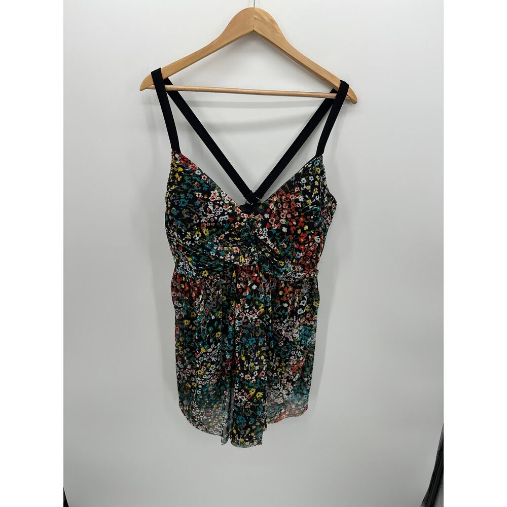 Lands' End Womens Floral Mesh Tankini Bathing Suit Top Sz 26W D Swim Beach Vaca